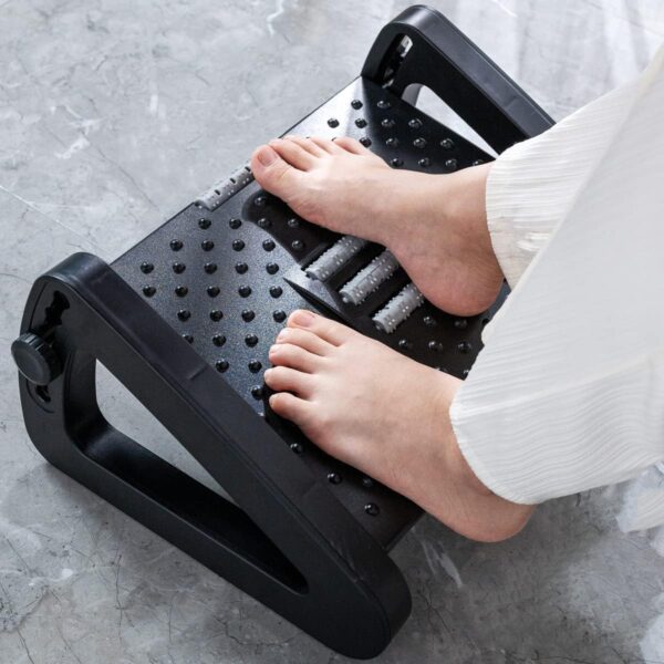 BOBBYQ Foot Rest for Under Desk at Work, Ergonomic 6 Heights Adjustable Footrest with Massage Roller, Portable Under Desk Foot Stool for Home,Office, Black