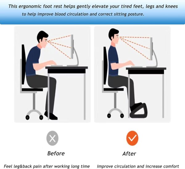 BOBBYQ Foot Rest for Under Desk at Work, Ergonomic 6 Heights Adjustable Footrest with Massage Roller, Portable Under Desk Foot Stool for Home,Office, Black - Image 5